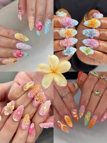 24Pcs Long Almonds 3D Gel Nails Halloween Style Grace Press On Nails - Styles Are Randomly Delivered, There Is A Chance To Buy More And Get More Press On Nails Long Fit Nail Set, , Easy To Wear Flower Nails & Summer Nails Art Woman Girl Daily Work Wear Rave Party Use Nail Supplies Nails - CD ngẫu nhiên - Xem 5