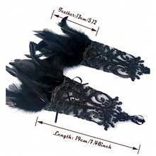 L'VOW 2Pcs Gothic Black Lace Feather Long Gloves For Women Halloween Witch Costume Swan Wristband Cuff{"Color_name":"B-Black"} - B-黑色 - 查看 8