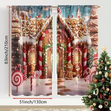 2pcs Christmas Gingerbread House Curtains - Festive Polyester Drapes | Pole Bag Design For Easy Hanging, Machine Washable | Ideal For Holiday Home Decor & Christmas Gifting - Multicolor - View 13