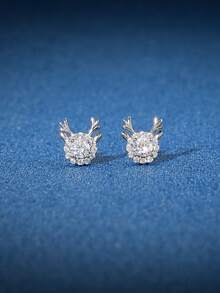 1pair 925 Sterling Silver Fashionable Cubic Zirconia Deer Stud Earring For Women Glitter Cartoon Decor Girl Earrings Daily Wear Christmas Party - Deer - View 1