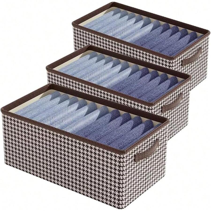 Juego de 3 Caja de Almacenamiento con Asa,Organizador de Ropa Plegable,Cajas Organizadoras,Cajas de Almacenaje para Clósets,para Ropa,Libros,Juguetes - Amarillo-marrón(3PCS) - Ver 1