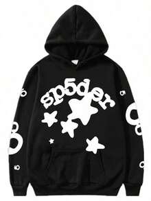 Y2K Star Pattern Sp5der Hoodie Street Zip Up Hoodie Men Goth Oversized Halloween Fall Long Sleeve Clothes - Black - View 1