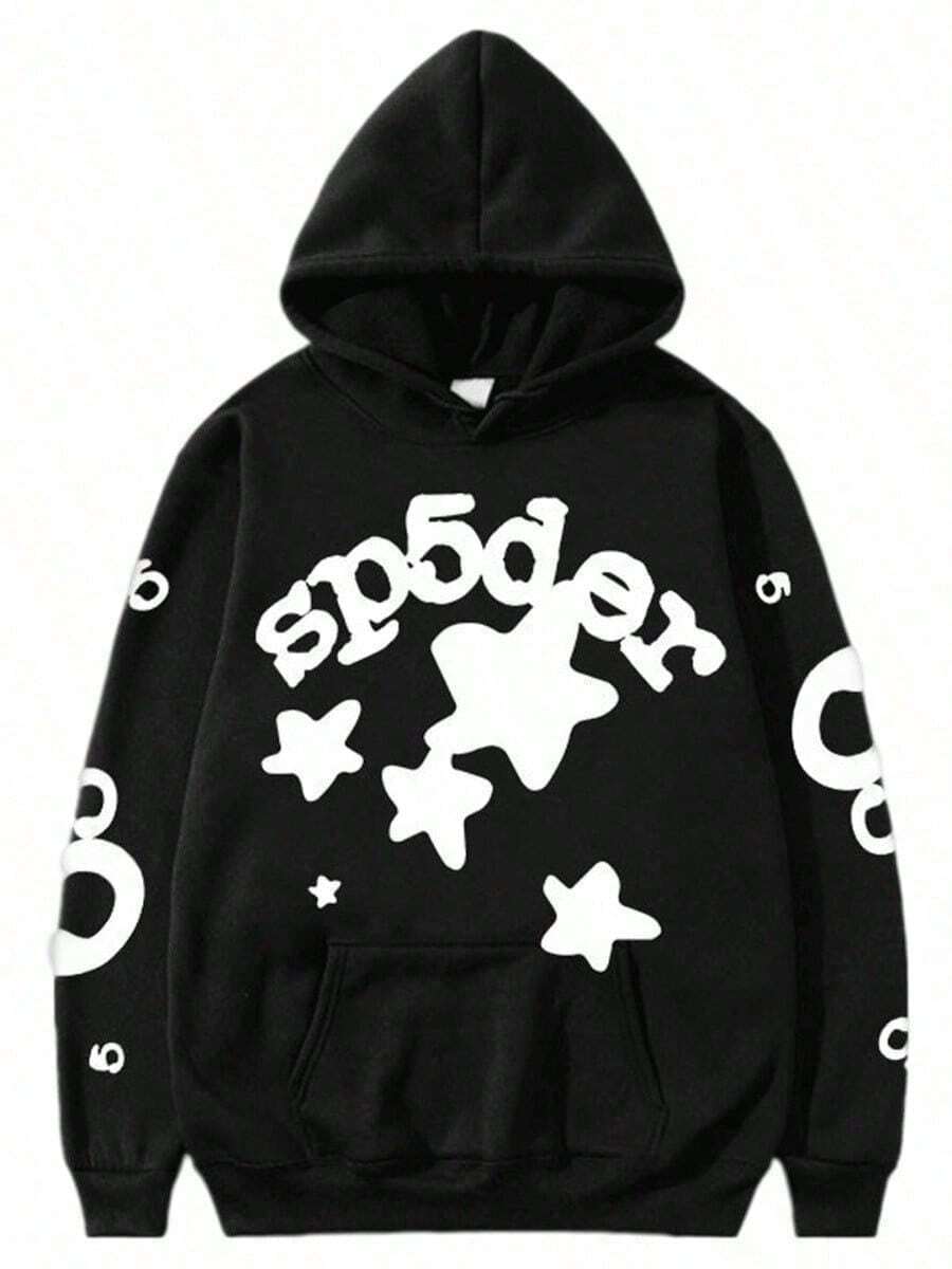 Y2K Star Pattern Sp5der Hoodie Street Zip Up Hoodie Men Goth Oversized Halloween Fall Long Sleeve Clothes - Black - View 1