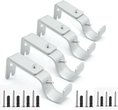 4 Pcs Of High Quality Curtain Rod Support,Adjustable Heavy Silver Curtain Rod Hook, Hardware Window Curtain Rod Support Frame