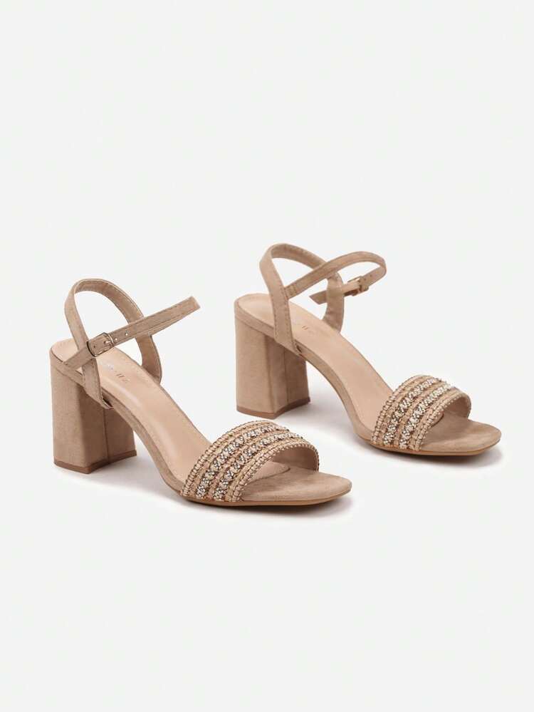 Sparkly Block Heel Sandals Women's Summer Evening/Party - Khaki - View 5