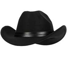 Women Sparkly-Rhinestone Western-Cowgirl-Hat Glitter-Bling Cowboy-Hat Felt-Rodeo-Hat For Disco-Party Medium/Large{"Size_name":"Medium-Large","Color_name":"Black-DoublePuLeather"} - 黑色-雙層PU皮革中大號 - 查看 4