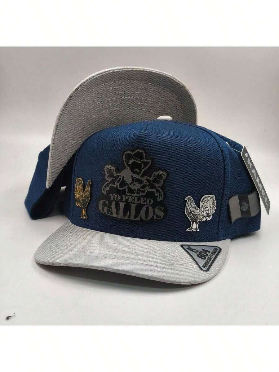 Gorra Premium Yo Peleo Gallos Placa Mixta - AZUL/GRIS - Ver 1