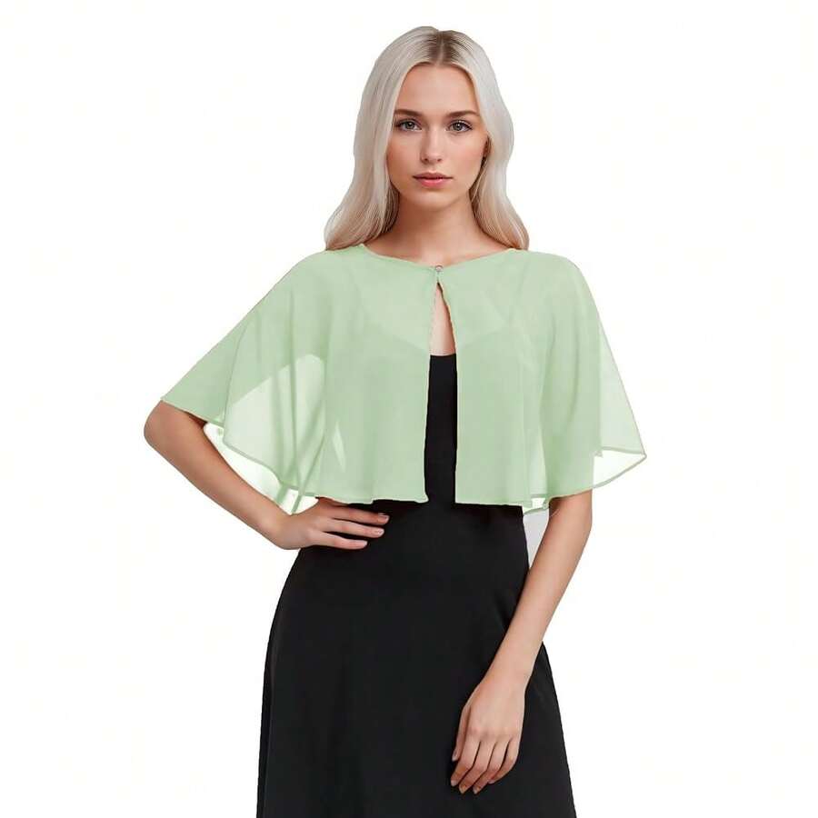 Women's Soft Chiffon Capelets Shawls And Wraps For Evening Wedding Cape Bole Cover Up{"Color_name":"SageGreen"} - 鼠尾草綠 - 查看 1