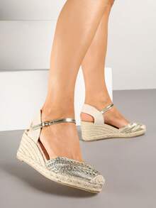 Boho Jute Espadrille Wedges - Women's Summer Casual Shoes - Gold - View 2