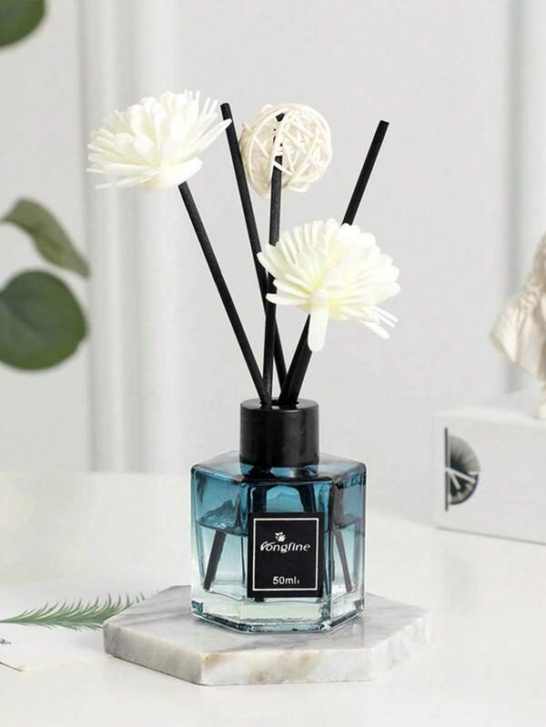 Flameless Reed Diffuser Set - Gradient Blue Hexagon Bottle, Includes Essential Oils And Rattan Reeds | Car Air Freshener And Home Fragrance Decor, Suitable For Bathroom, Bedroom, Hotel | Long-Lasting Scented Aroma