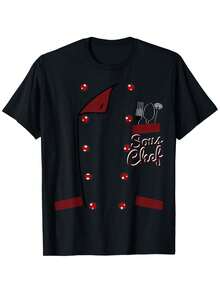 Sous Chef Jacket Funny Faux Costume Idea For Cooks T-Shirt, Men'S 100% Cotton T-Shirt In Black Loose-Fitting, Round-Neck Print, Size S-XXXL, Suitable For Spring, Summer, Autumn And Outdoors - 黑色 - 查看 2