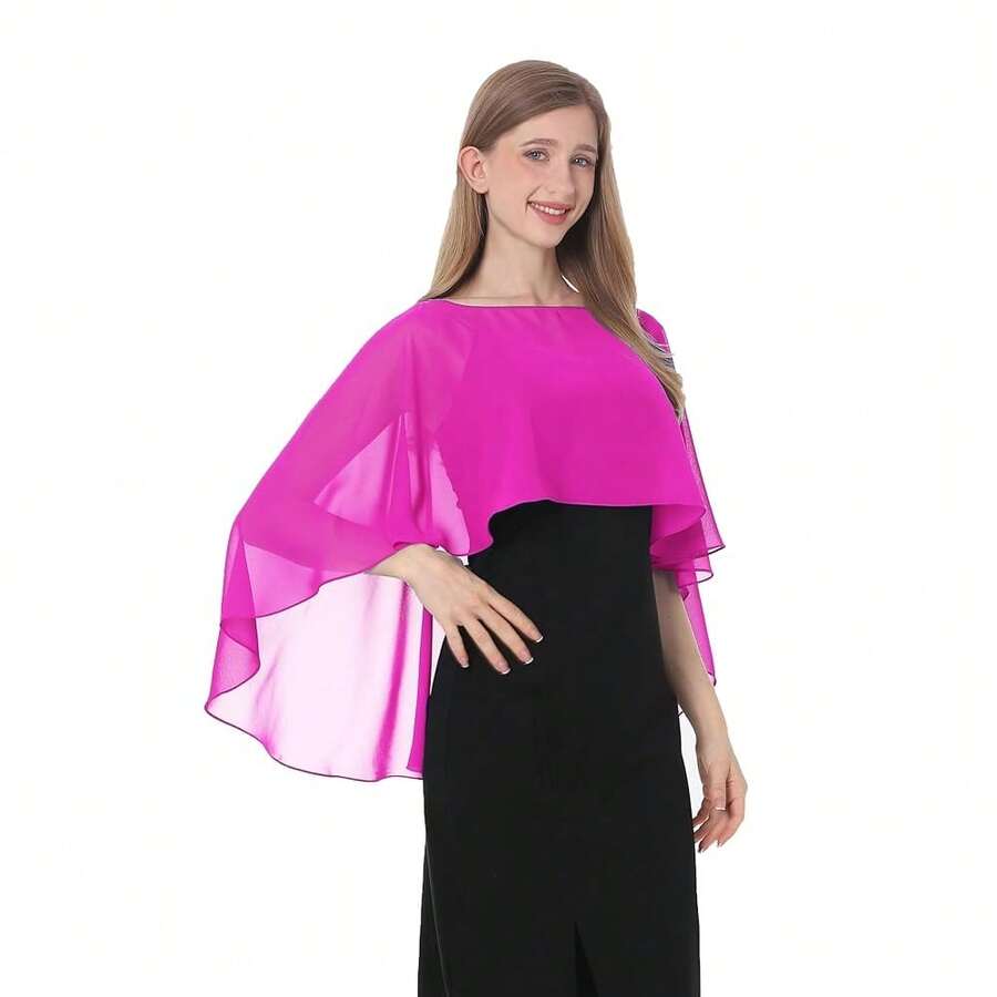 Baoqiya Women's Capelet Shawls And Wraps For Evening Dresses Soft Bridesmaid Shawl Chiffon Cape Wedding Cover Up{"Color_name":"DarkRose"} - 暗玫瑰 - 查看 1