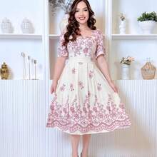 Floral Dress, All-Over Print, Print With Special Effect, Ruffle Detail, Wedding Dress. - 紫色 - 查看 2
