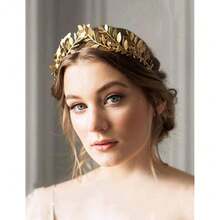 Chargances Bridal Gold Leaf Crown Headband Bridal Tiara Gold Leaf Headpiece For Wedding Prom Festival Bridesmaid Hair Accessoriecs(Gold){"Color_name":"Gold"} - 金子 - 查看 4