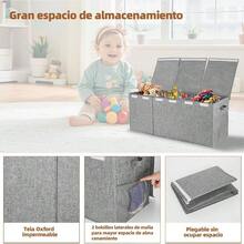 Baul para Juguetes, Caja para Juguetes con 2 Bolsillos Laterales de Malla, 96x 36x 41, Bal para Juguetes con 2 Divisores y Tapa, 3 Compartimentos, Almacenamiento de Juguetes Gris - gris - Ver 4