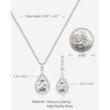 Women Jewelry Set Silver/Gold Plated Teardrop Pendant Necklace Dangle Drop Earrings Dangling Sets Birthstone Crystals Rhinestone,Birthday Anniversary Wedding Mother's Day Gifts For Women{"Color_name":"04.April-WhiteGoldPlated|Diamond"} - 04.四月-白金鍍|鑽石 - 查看 2