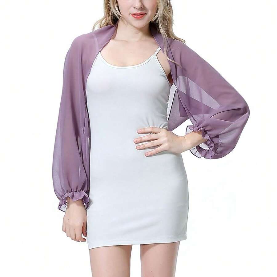 Women's Summer Bolero Shrug Long Sleeve Shawl Cropped Cardigans For Wedding Bride Dresses{"Size_name":"OneSize","Color_name":"LightPurple"} - LIGHTPURPLE - View 1