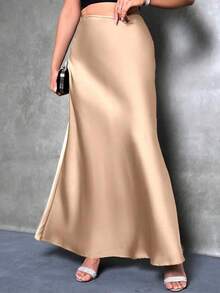 TIMELESS, ELEGANT, VERSATILE, LONG, SILK SATIN MIDI SKIRT - Vàng - Xem 4