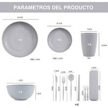 Juego de Vajilla de 42 Piezas, Juego de Vajilla de paja de Trigo, Cubiertos Reutilizables Irrompible de Fibra para 6 Personas, Sin BPA, Apto para Lavavajillas y Microondasas Negro - Gris Claro - Ver 3