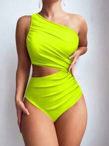 2026 Spring/Summer New Beach Vacation Sexy Slimming High-End Women's Sweet And Fragrant Style Swimming Swimsuit Cut Single Shoulder Black One-Piece Swimsuit Summer Version - Vàng 2 - Xem 2