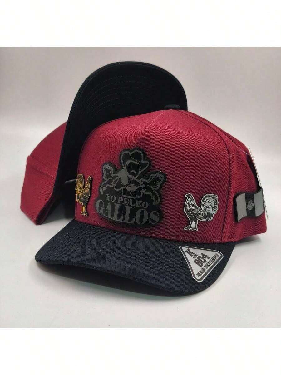 Gorra Premium Yo Peleo Gallos Placa Mixta - GUINDA/NEGRO - Ver 1