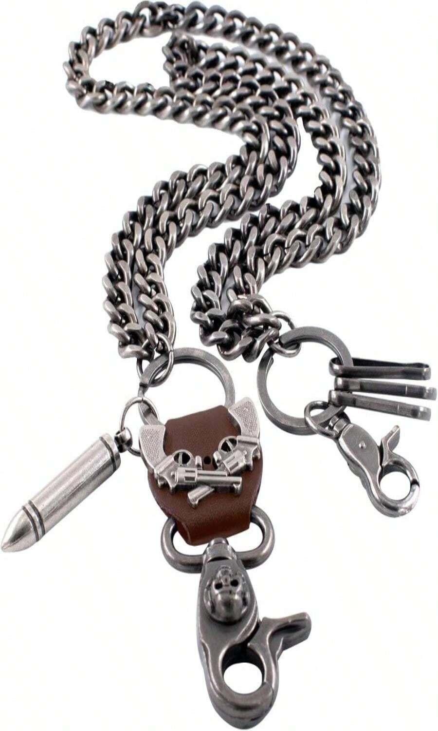 MiDube Long Wallet Chain Biker Punk Key Chains Hip Hop Skull Pant Heavy Waist Chain Suitable For Men's Jean Belt Loop Purse &Amp; Wallet Gothic Rock Cool Metal 236 Inch, Brown Head - 白色 - 查看 1