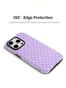 xercxerc Polka Dot Pattern 2-In-1 Hard PC Outer & Soft TPU Inner Layer, Large Window, Matte & Glossy Finish For IPhone 11, 12, 13, 14, 15, 16, 17 Pro, Pro Max, Air - 紫色 - 查看 8