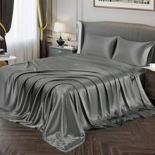 Silky Soft Pink Twin XL Satin Bed Sheets Set, 1 Deep Pocket Fitted Sheet + 1 Flat Sheet + 1 Pillowcase,  In 2025 - 灰色 - 查看 11