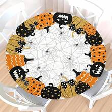 Water-Resistant Round Tablecloth With Elastic Edge For 40-44" Tables - Spooky-pumpkin - View 1
