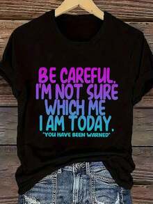 Plus Size Women Slogan Print Round Neck Short Sleeve Casual Oversized T-Shirt, SummerMinimalist Style  Sweatshirt,Miku,Camisas De Hombre - 黑色 - 查看 7