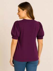 Women's Princess Puff Sleeve Blouse - Burgundy - View 3