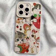 Adorable Strawberry Cat Phone Case, Comfortable Grip For Effective Protection Against Drops.Suitable For Various  Models Including 16/15/14/13/12/11 Pro Max/Plus/X/8/7 - Popular Birthday Gift Or Business Present For Friends And Partners, Durable Anti-Fingerprint Soft Case In Beige,Suitable For  17 Air - 白色 - 查看 2