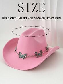 1 Stück universeller weicher Hut Westernhut mit Metall-Schmetterling-Accessoire, ist eine modische Rückkehr zur Schulsaison, geeignet für Western-Themen-Events, Halloween, Rollenspiele, Abschluss, Musikfestivals und Outdoor-Sport