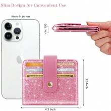 Slim Bifold Wallet RFID Credit Card Wallet Glitter Leather Small Cute Card Holder For Women, Pink{"Color_name":"GlitterPink"} - 多色5 - 查看 5