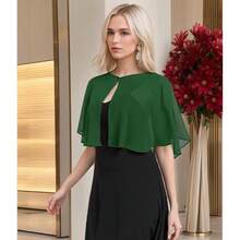 Women's Soft Chiffon Capelets Shawls And Wraps For Evening Wedding Cape Bole Cover Up{"Color_name":"DarkGreen"} - 深綠色 - 查看 5