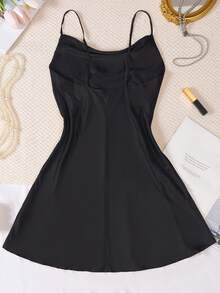 全新黑色仿丝性感内衣，丝质缎面垂坠领口吊带内衣裙，飘逸背部设计，好评如潮 - 黑色 - 查看 8