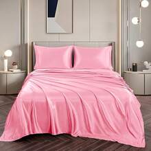 Silky Soft Pink Twin XL Satin Bed Sheets Set, 1 Deep Pocket Fitted Sheet + 1 Flat Sheet + 1 Pillowcase,  In 2025 - 亮粉紅色 - 查看 4