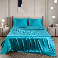 Silky Soft Pink Twin XL Satin Bed Sheets Set, 1 Deep Pocket Fitted Sheet + 1 Flat Sheet + 1 Pillowcase,  In 2025 - Teal - 查看 4