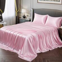 Silky Soft Pink Twin XL Satin Bed Sheets Set, 1 Deep Pocket Fitted Sheet + 1 Flat Sheet + 1 Pillowcase,  In 2025 - 粉色 - 查看 11