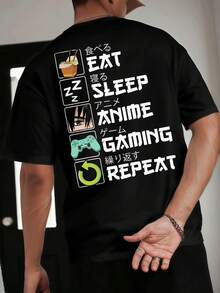 Eat, Sleep, Anime, Games, Repeat, Premium Timeless Vintage Clothing, Anti-Shrink, Double-Sided Printed Cotton Blend - Black - View 3