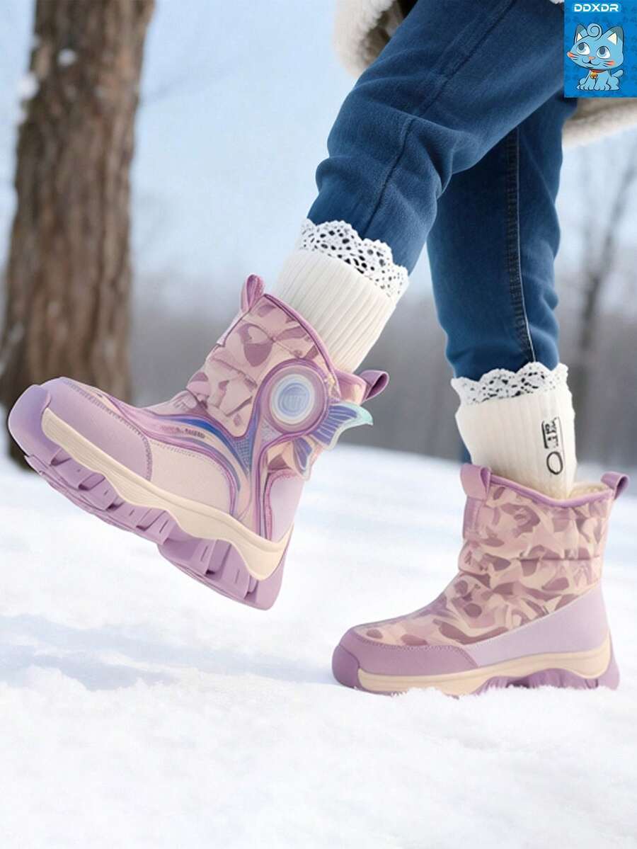 DDXDR Un par de botas de invierno para niñas, con forro de felpa cálido, impermeables y antideslizantes. Diseño de slip-on adecuado para niñas pequeñas y mayores. Ideales para jugar en la nieve, salidas con lluvia, la escuela y ocasiones casuales diarias.