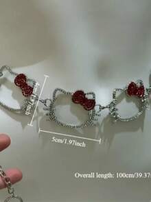 Sanrio Hello Kitty Women's Y2K Retro Sparkling -Adorned Belt With Heart Cutouts & Hello Kitty Face Charms - Adjustable Chain Strap, Hand Washable, Casual To Party Outfits, Christmas/Halloween Gift (Standard Size) - Cute Anime Accessory With Glittery Heart-Shaped Hello Kitty Charms, Y2K/ Retro Style, Perfect For Beach, Evening Outings, And Festive Occasions, Secure Buckle Closure, No Feathers, Ideal For Casual Wear And Special Events