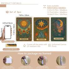 3 Stücke/Set Art Nouveau Tarot Leinwanddrucke: Sonne, Mond, Sterne, Ramadan Festival, Leinwandkunst, Funky Girl Kunst, inspirierende Zitat Kunst, Heimdekoration, Leinwand zum Aufhängen - Verschiedenfarbig - Übersicht 20