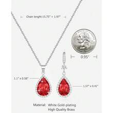 Women Jewelry Set Silver/Gold Plated Teardrop Pendant Necklace Dangle Drop Earrings Dangling Sets Birthstone Crystals Rhinestone,Birthday Anniversary Wedding Mother's Day Gifts For Women{"Color_name":"07.July-WhiteGoldPlated|Rubyred"} - 07.七月-白金鍍|紅寶石 - 查看 2