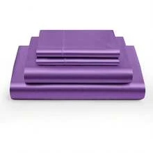 Silky Soft Pink Twin XL Satin Bed Sheets Set, 1 Deep Pocket Fitted Sheet + 1 Flat Sheet + 1 Pillowcase,  In 2025 - 紫色 - 查看 3