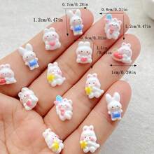 30/60pcs Cute Mini Cartoon White Love Balloon Rabbit, Strawberry Rabbit Nail Art Charms Set - Colorful Mini Flat Back Rhinestones, Hair Clips, Phone Cases And Scrapbooking Decorations For DIY Nail Art, Vibrant Nail Decorations - Ideal For Christmas/Halloween Manicure