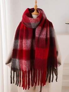 1 chiếc khăn choàng mùa đông cho nữ, khăn choàng giả cashmere kẻ sọc nhiều màu sắc, dày dặn và ấm áp, khăn choàng lông cừu tua rua thời trang, khăn choàng ngoài trời cho nữ, phụ kiện váy áo - Nhiều màu - Xem 6