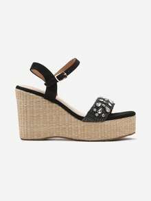 Boho Crystal Wedge Sandals Women Summer Beach Casual - Black - View 3