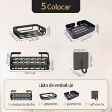 Organizador De Bao, kit de 10 estante para baos Acero inoxidable, repisas bao Sin perforacin, con estante de almacenamiento, adhesivos, Ganchos y jabonera, para organizacion hogar del baos y cocina A - B - Ver 3