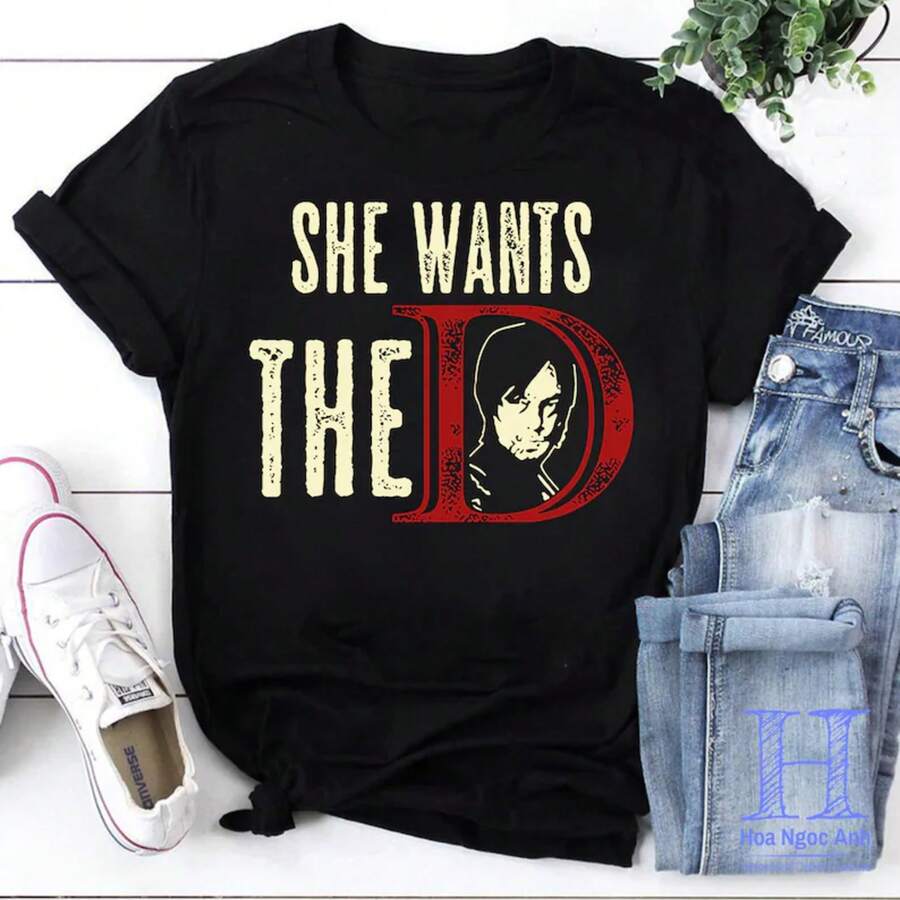 Ella quiere la camiseta vintage de Daryl Dixon, camiseta de Daryl Dixon, camiseta de amor a Daryl Dixon, para camiseta de Daryl Dixon, camiseta de Norman Reedua - Negro - Ver 1